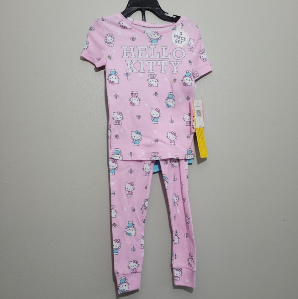 NWT 3 Pcs Hello Kitty Pink and White Kids Pajama Set